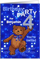 4th Birthday Teddy Bear Invitation for Boy, Custom Name card