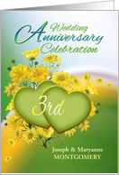3rd Anniversary Party Invitation Yellow Flowers, Custom Name card