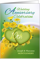 10th Anniversary Party Invitation Yellow Flowers, Custom Name card