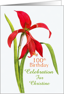 Jubilant Red Lily 100th Birthday Party Invitation, Custom Name card
