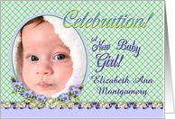 Girl Birth Announcement Photo Card Flower Garden card