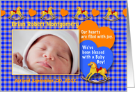 Boy Birth Announcement Photo Card - Rocking Horse Hearts card