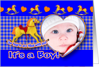 Boy Birth Announcement Photo Card Rocking Horse card