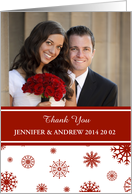 Winter Wedding Thank You Photo Card - Red White Snow card