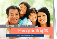 Modern Merry and Bright Coral Navy Blue Christmas Photo Card