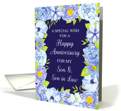 Blue Watercolor Flowers Son and Son in Law Anniversary card (1845668)