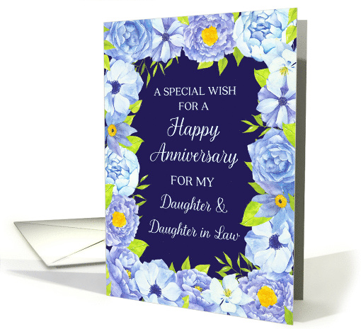 Blue Watercolor Flowers Daughter and Daughter in Law Anniversary card