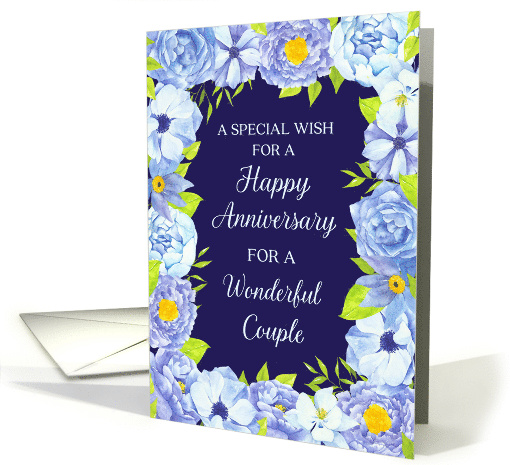 Blue Watercolor Flowers For Couple Anniversary card (1845676)