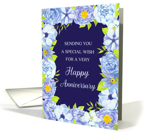 Blue Watercolor Flowers Happy Anniversary card (1845708)