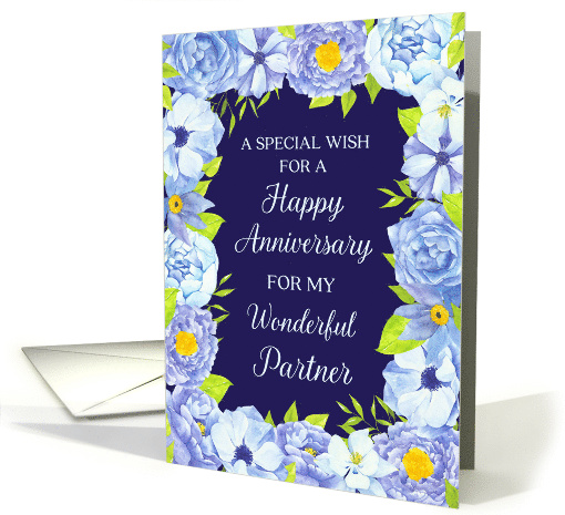 Blue Watercolor Flowers Partner Anniversary card (1845712)