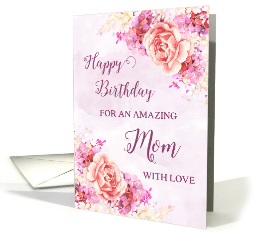 Pink Purple Watercolor Flowers Mom Happy Birthday card (1845718)