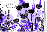 Purple Flowers Just Married Announcement Card