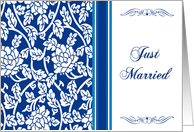 Blue and White Flowers Just Married Card