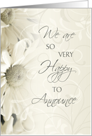 White Flowers Engagement Announcement Card
