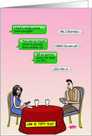 Humorous romantic card - couple texting each other on a date card