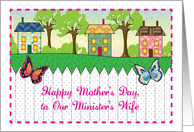 Mother’s Day, To Minister’s Wife, Primitive Houses, Butterflies, Picket Fence card