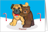 Pug Dog and Teddy Bear Christmas Thanks card