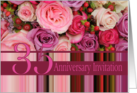 35th Wedding Anniversary Invitation Card - Pastel roses and stripes card