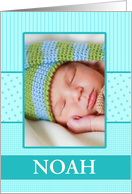 Baby Boy Birth Announcement Photo Card Blue dots and stripes card
