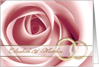 Wedding Invitation. Pink Rose and Wedding rings Design card
