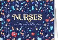 Happy Nurses Day or Week. Watercolor Medical Supplies Pattern card