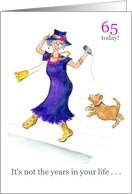 65th Birthday Greetings with a Woman Dancing with her Dog card