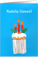 Christmas Cupcake with Candles and Welsh Greeting Blank Inside card