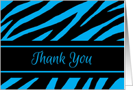 Thank You Zebra Print Blank Inside Contemporary Black and Turquoise Blue card