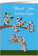 Thank You To Teacher, raccoon pushing another raccoon on tree swing card