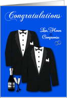 Gay Wedding Congratulations Card with Two Tuxedos and Champagne card