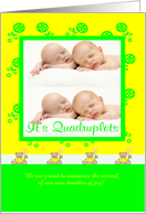 Birth Announcement Photo Card, It’s Quadruplets, gender neutral, green card