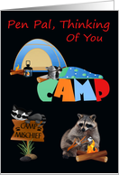 Thinking Of You, Pen Pal, At Summer Camp, raccoons camping, tent card