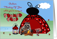 Thinking Of You, Godson, At Summer Camp, raccoon camping, bonfire card