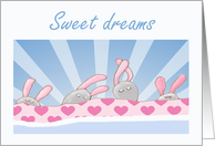 Sweet Dreams, four bunnies in a bed. card