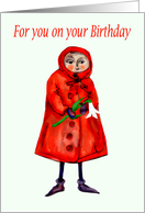 Red riding Hood Birthday with white lily, for daughter card