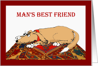 Man’s best friend, brown dog on oriental mat. card