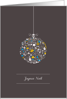 Joyeux Nol, French merry Christmas, stylized bauble card
