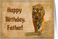 Happy Birthday Father greeting card, tiger in savannah card