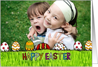 Easter Photo Card with Colored Eggs and Grass card
