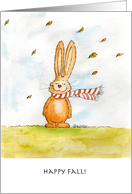 Happy Fall - Cute Autumn Greetings with Bunny in the wind card