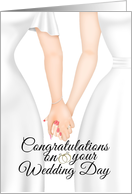 Wedding Day Lesbian Couple- Congratulations - Two Brides holding hands card
