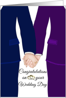 Wedding Day Gay Couple- Congratulations - Two Men holding hands card