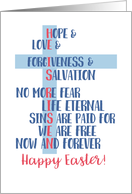 Happy Easter He is Risen Typography in Red Blue and White card