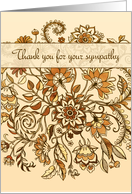 Thank you for sympathy, Jacobean floral pattern, tan, brown, cream card