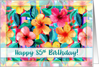 Happy 85th Birthday with Colorful Hibiscus Flowers and Stripes card