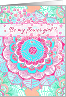 Be my flower girl? Bright pastels, mint, pink, floral, heart confetti card