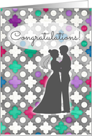 Congratulations on your wedding, bridal silhouette, moroccan pattern card