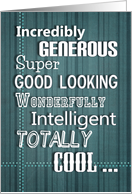 Happy Father’s Day to a very cool Dad, teal, white, typography, humor card