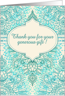 Thank you for wedding gift, turquoise, aqua, teal doodle pattern card