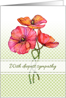 With Deepest Sympathy Pencil and Watercolor Poppy Illustration card
